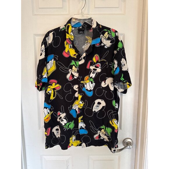 Disney Other - Disney Characters All Over Print Black Short Sleeve Button Down Shirt Large